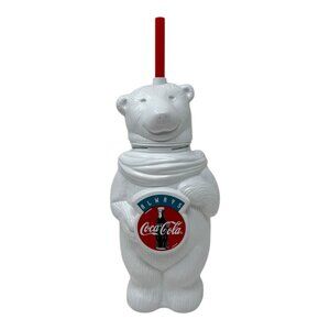 Always Coca-Cola Polar Bear Molded Bottle Tumbler Drink Straw 1990s White Red